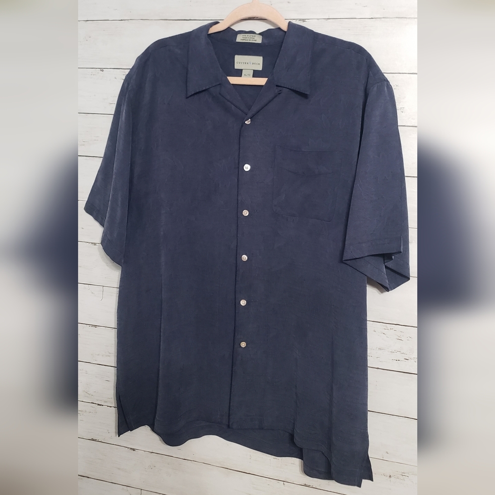 Cutter & Buck Men's Black Casual Shirt 100% Silk, Smmoth Texture XL Breathable